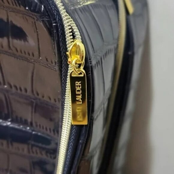 Estee Lauder Navy Blue  Crocodile Leather Cosmetic Travel Makeup‎ Zip Case - Picture 3 of 13